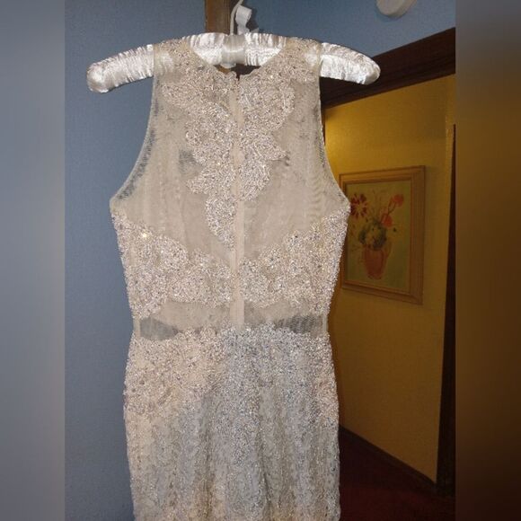 Aspeed Design Lace and Jewel / Rhinestone Champagne Formal Dress - Picture 8 of 16